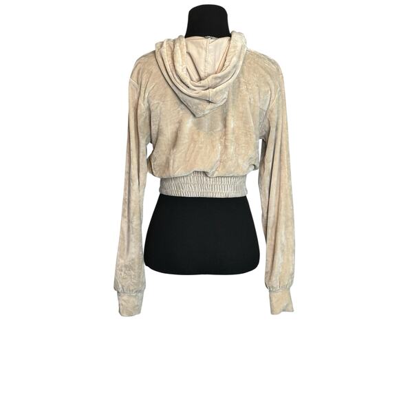 Roma Concept beige velvet long sleeves crop hoodie sweater size Small - Picture 14 of 15